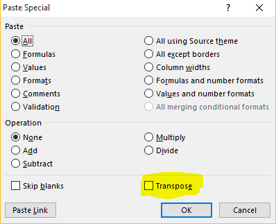 Excel - Transpose Columns & Rows Image