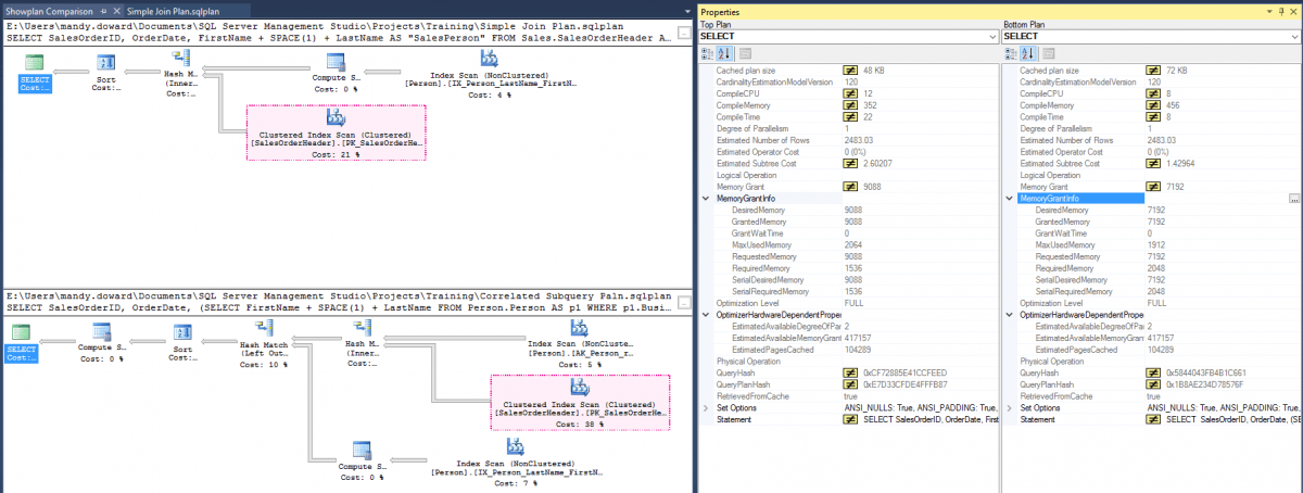 SQL Server Management Studio (SSMS) 2016 - Compare Execution Plans Image