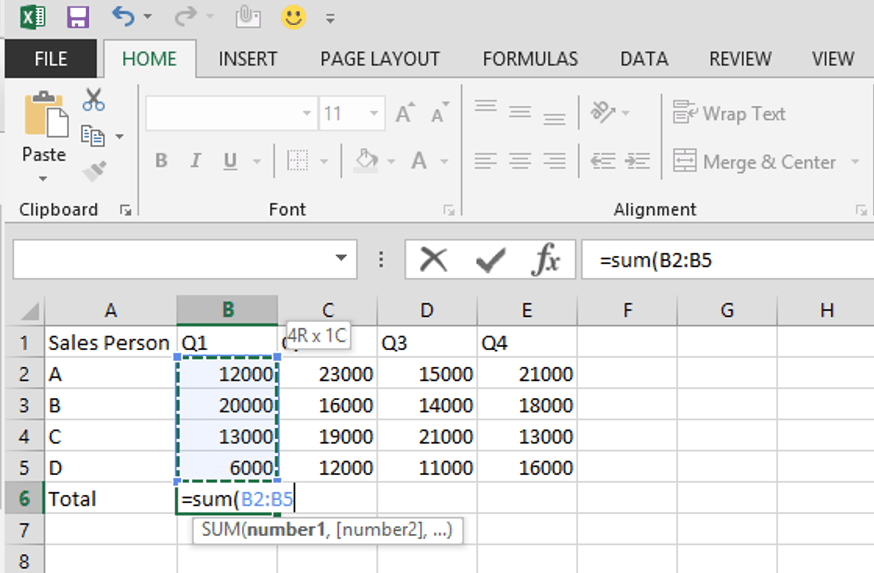 Selecting cells in Excel Image