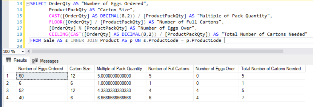 How Do I Work Out How Many Cartons I Need in a SQL Query? Image